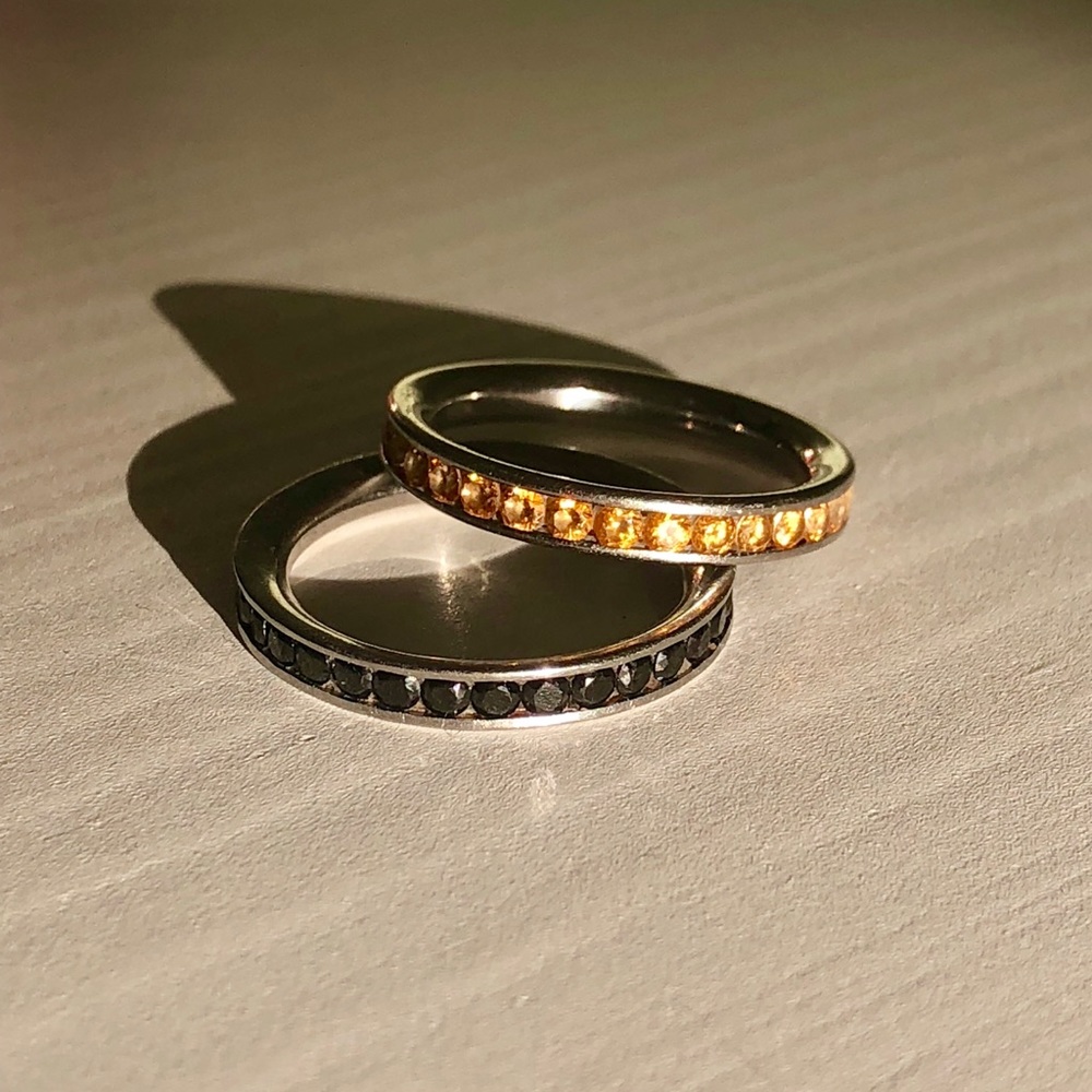 Crystal and Stainless Steel stacked ring set